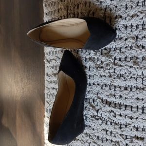 Black suede wedge heels